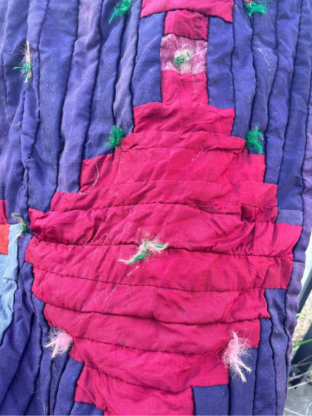 Handmade Patchwork Quilt - Deep Red, Navy - Picture 6 of 12